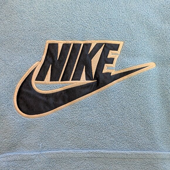 Y2K Nike Baby Blue Spellout Logo Fleece Hoodie - Size L - Picture 2 of 4
